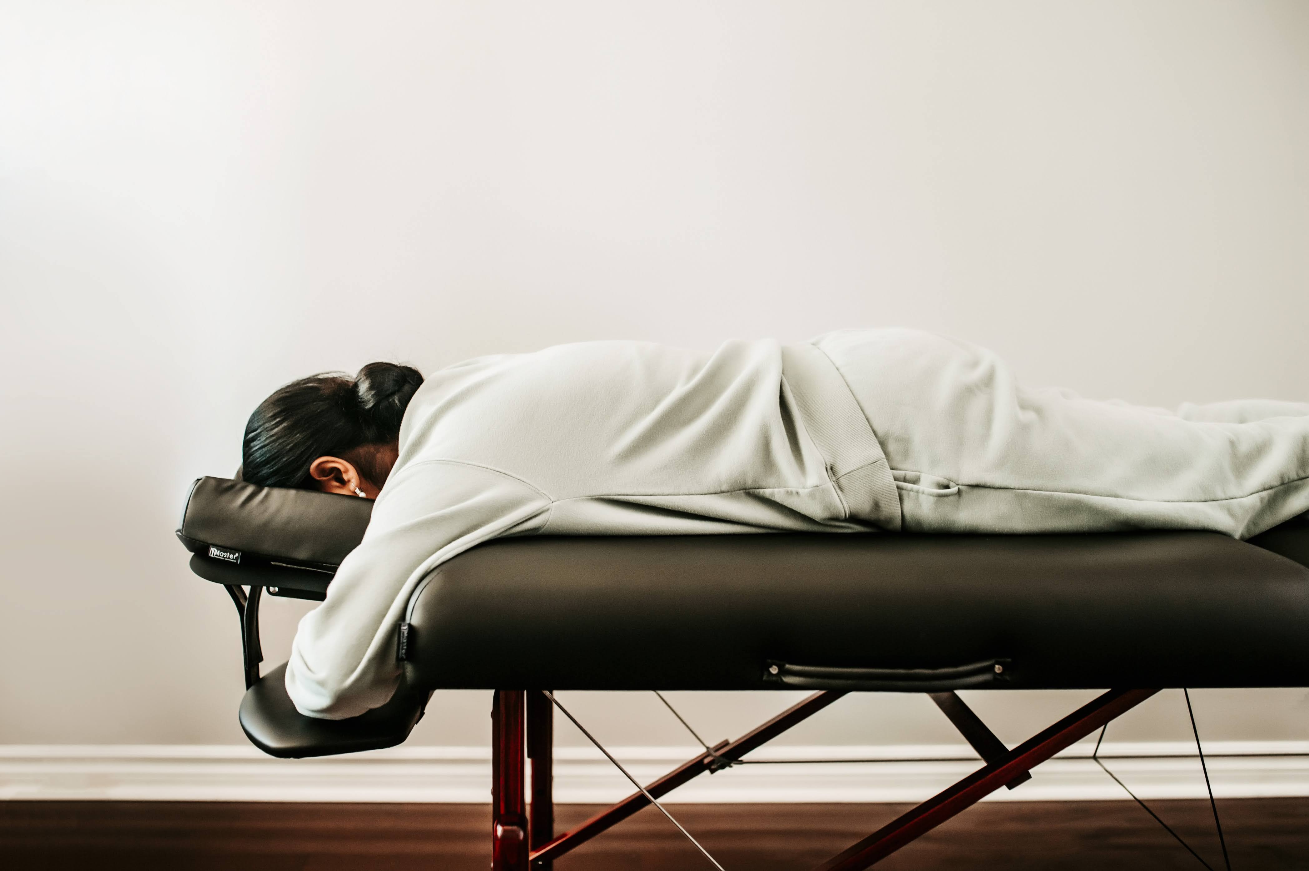Patient using face down recovery bed rental equipment for vitrectomy recovery